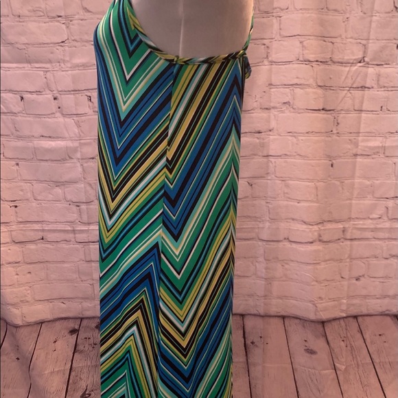 NWOT long multi colored chevron striped maxi dress. Green, yellow, blue. Sz XL - Picture 7 of 13